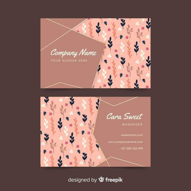 Template floral business card with golden accents