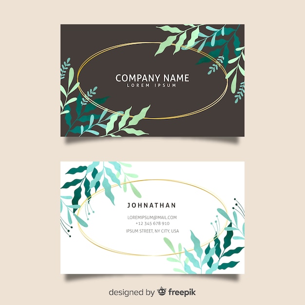 Template floral with golden lines business card