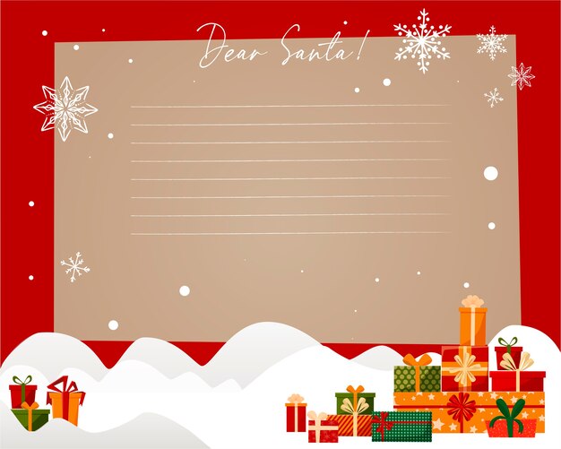手描きのクリスマスの手紙のテンプレートとサンタの顔 プレミアムベクター