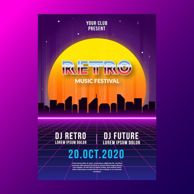 Vettore gratuito poster futuristico di musica retrò modello