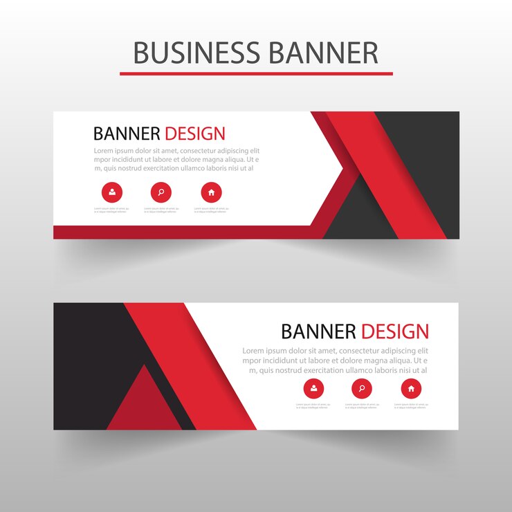 Free Vector template of geometric banners with red shapes