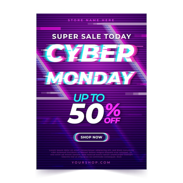 Free vector template glitch cyber monday flyer