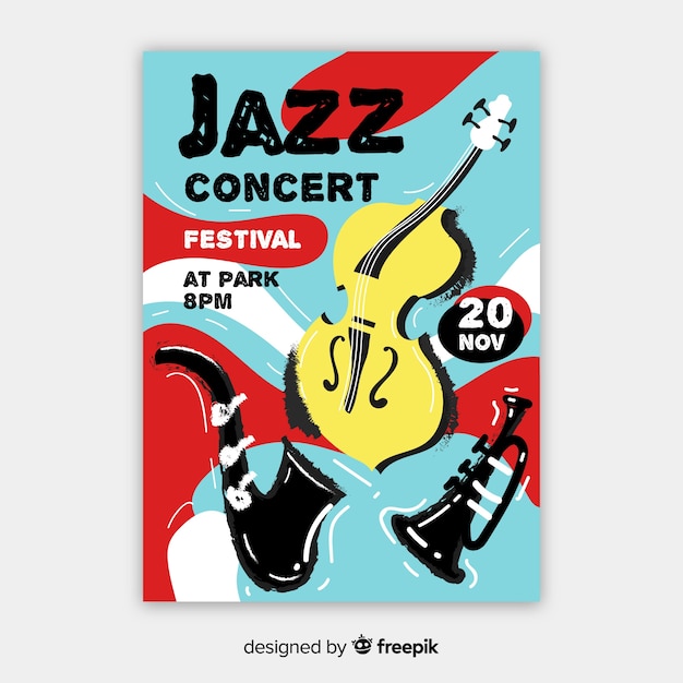Бесплатное векторное изображение Шаблон ручной обращается абстрактный джазовый плакат