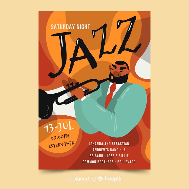 Template hand drawn abstract jazz poster