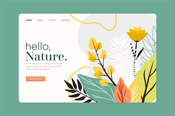 Free Vector template hand drawn nature landing page