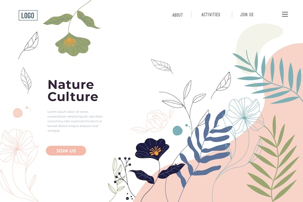 Template hand drawn nature landing page