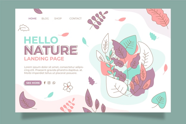 Free vector template hand-drawn nature landing page