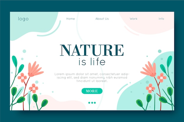 Free vector template hand-drawn nature landing page