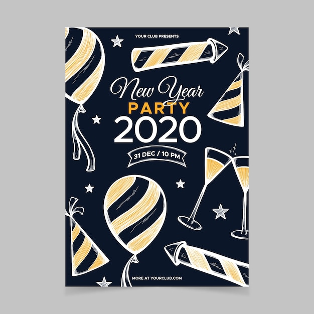 Template hand drawn new year party flyer
