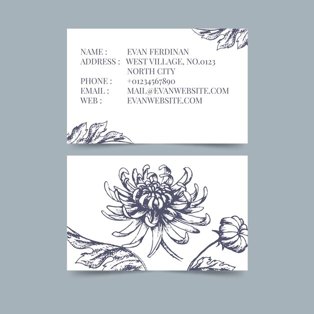 Template hand-drawn realistic floral business card