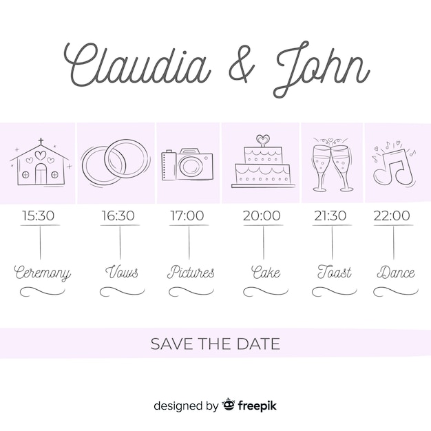 Template hand drawn wedding timeline