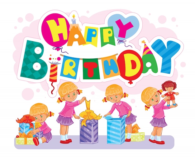 Free vector template for happy birthday greeting card.