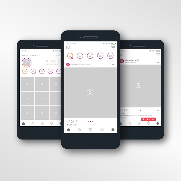 Modello di cornice per foto di instagram su smartphone
