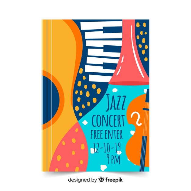 Free vector template jazz abstract hand drawn poster