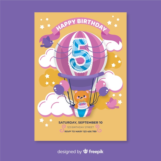 Free vector template kids birthday invitation