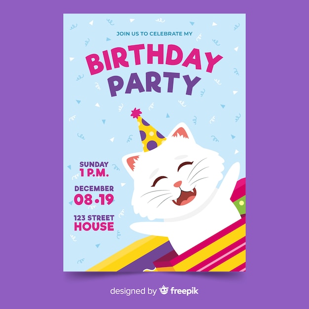 Free vector template kids birthday invitation