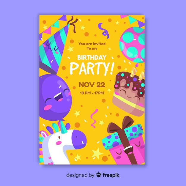 Free vector template kids birthday invitation