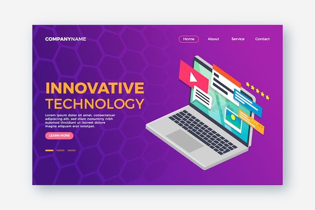 Free vector template landing page with laptop