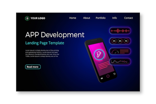 Free vector template for landing page with mobile