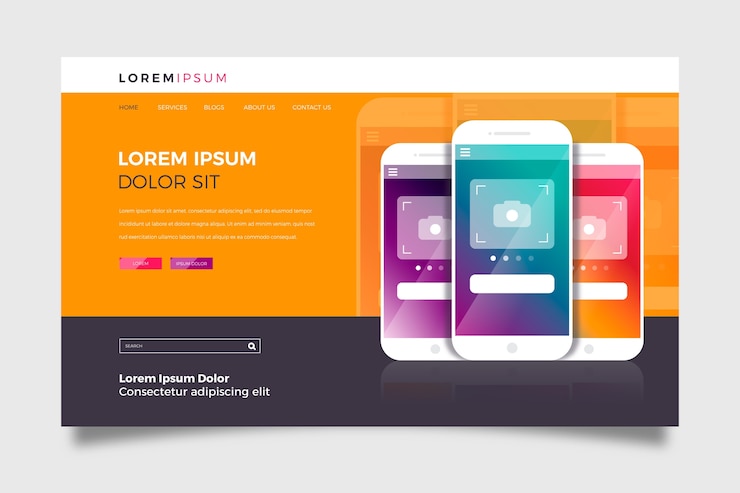 Free Vector template landing page with smartphone
