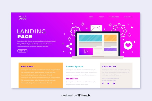 Free vector template laptop landing page