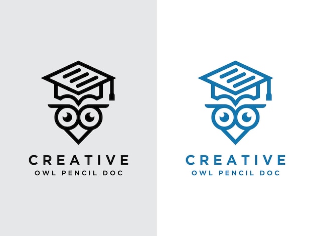 Шаблон логотипа. сочетание книги с совой и карандаша идеально подходит для образовательного талисмана логотипа.