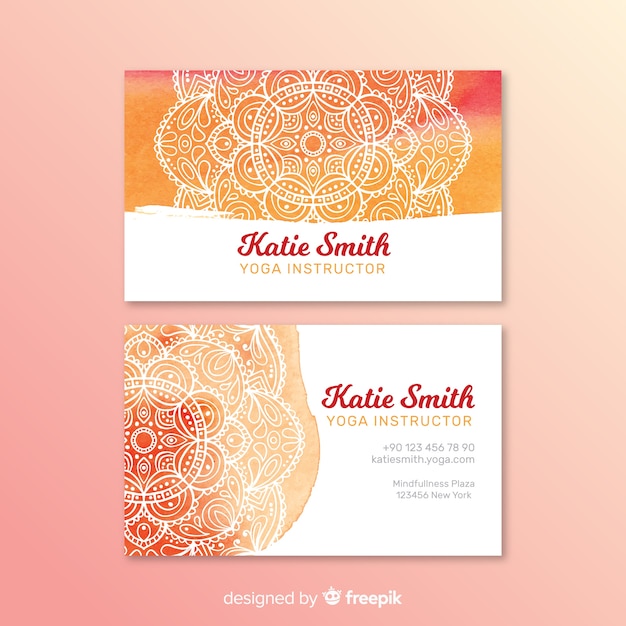 Free vector template mandala watercolor business card