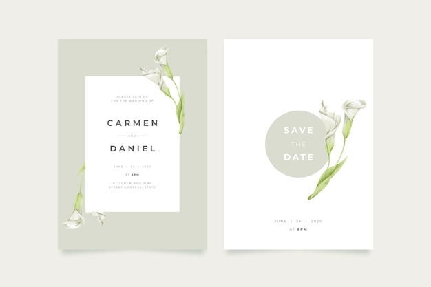 Template minimalistic elegant floral wedding invitation