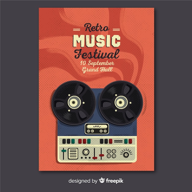 Free vector template music poster retro