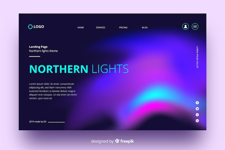 Free Vector template northern lights landing page