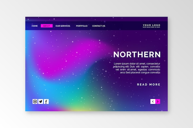 Free vector template northern lights landing page