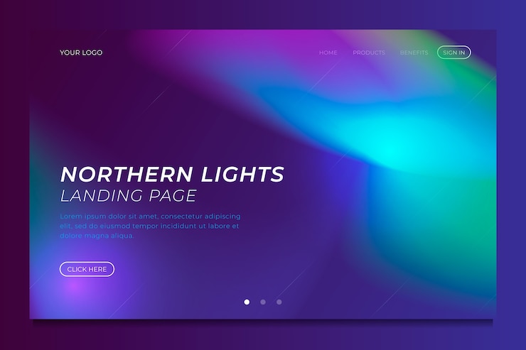 Free Vector template northern lights landing page