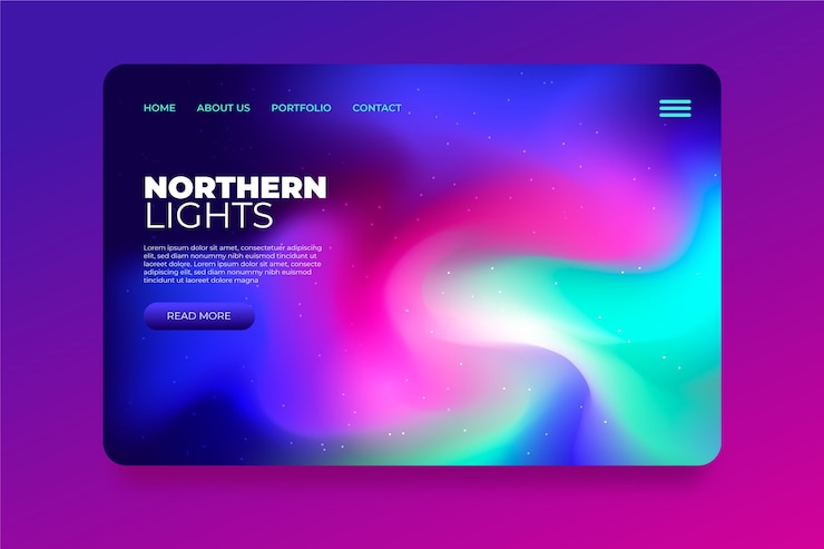 Free Vector template northern lights landing page