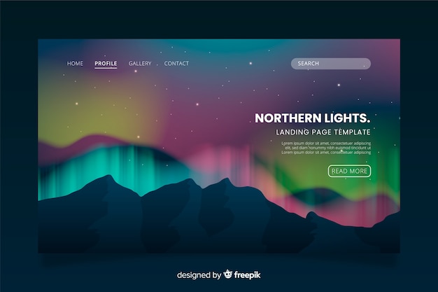 Free vector template northern lights landing page