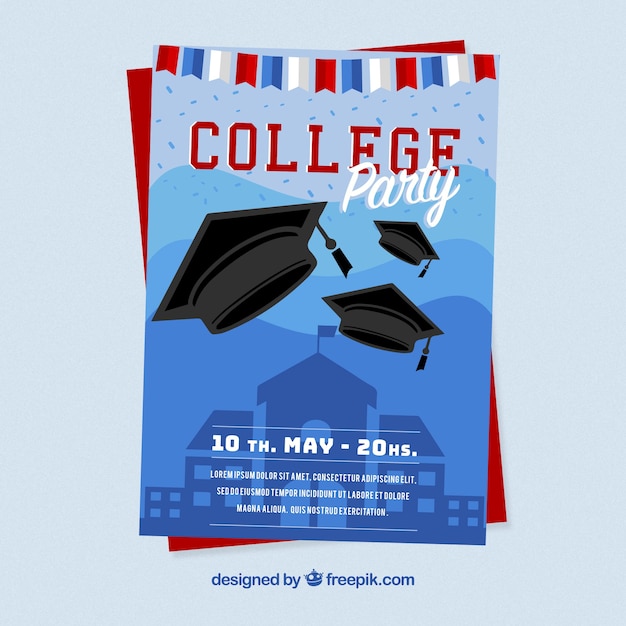 Free vector template of party brochure with graduation caps and garland