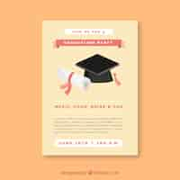 Free vector template of party leaflet with graduation cap and diploma