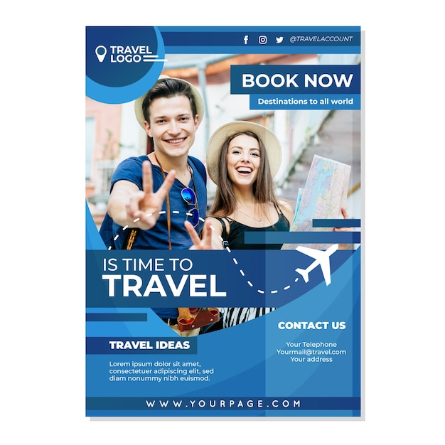 Free vector template for poster with photo for travel