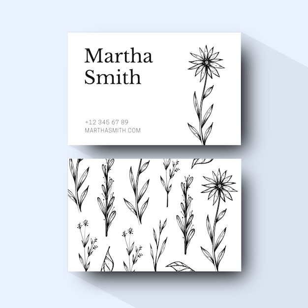 Template realistic hand-drawn floral business card