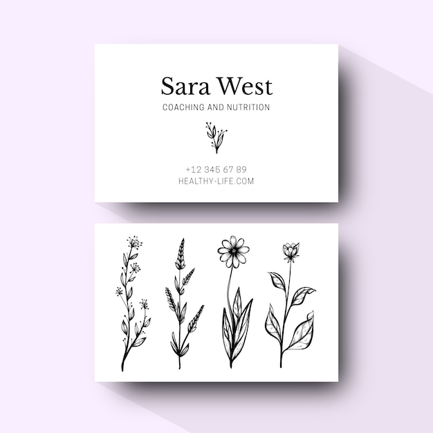 Free vector template realistic hand-drawn floral business card