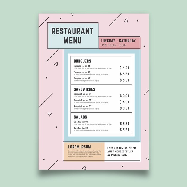 Шаблон ресторана красочное меню