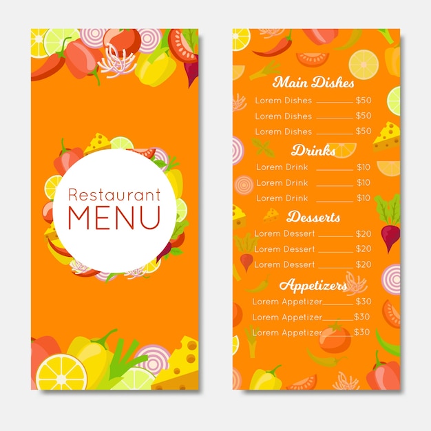 Free vector template restaurant colorful menu