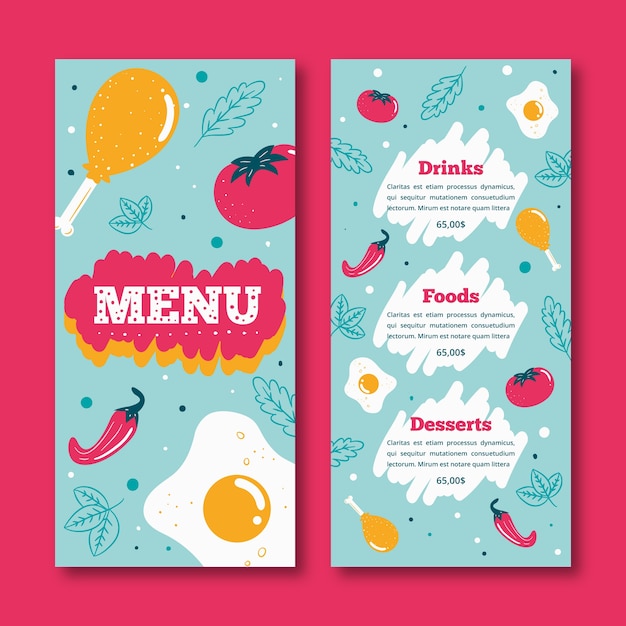 Free vector template restaurant colorful menu