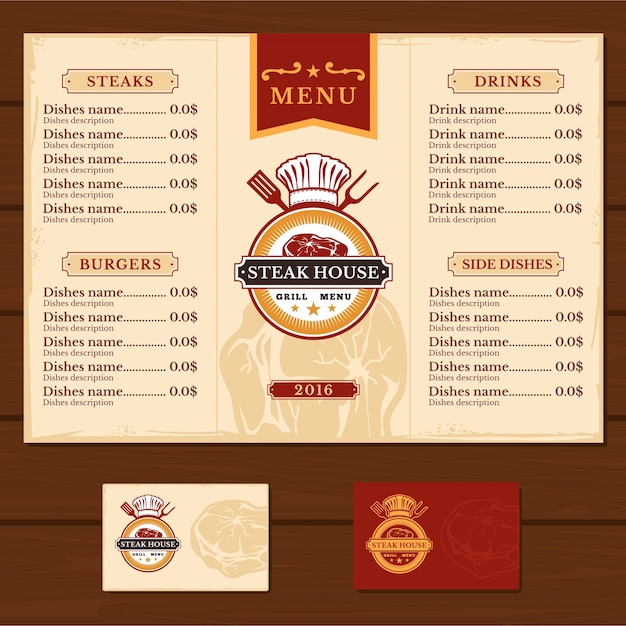 Free vector template for the restaurant menu