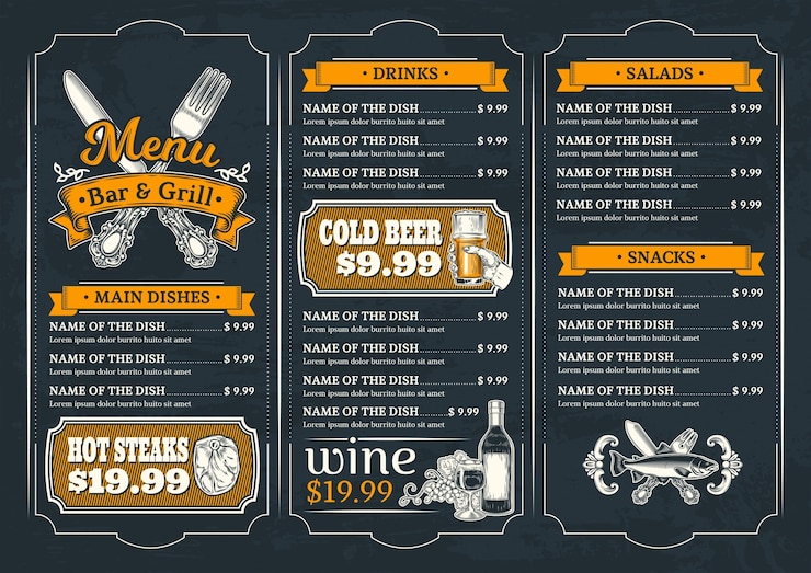 Free Vector template for the restaurant menu