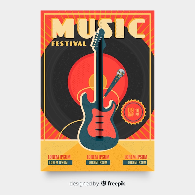 Free vector template retro music poster