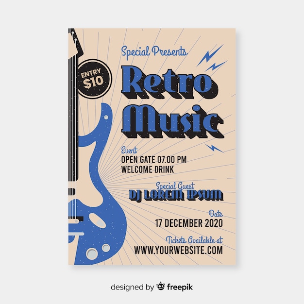 Free vector template retro music poster