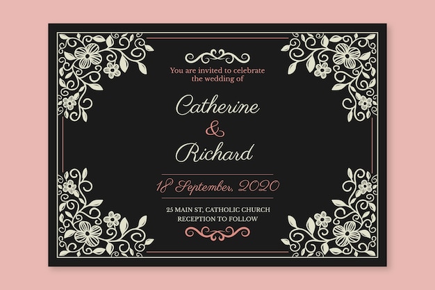 Free vector template retro wedding invitation