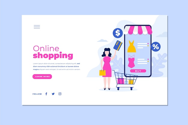 Vettore gratuito modello per lo shopping online landing page