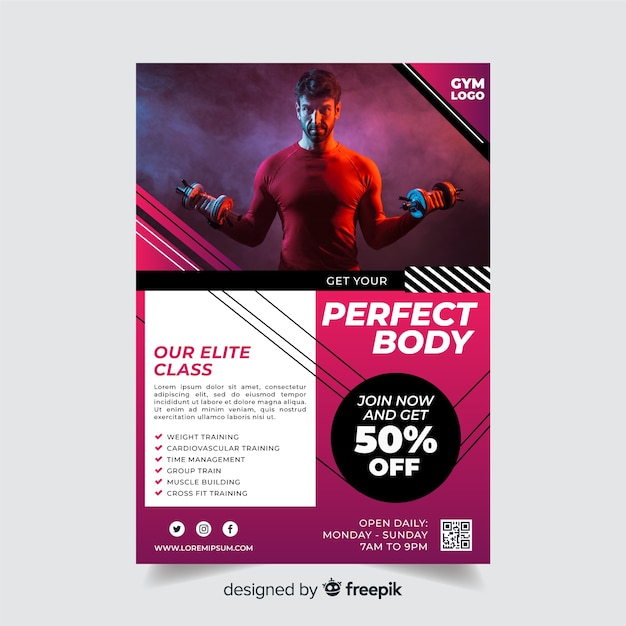 Free vector template sport flyer with image