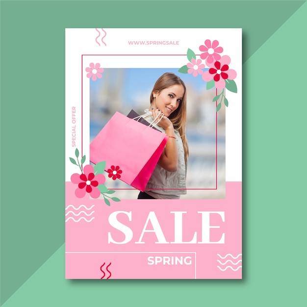 Template for spring sale flyer with photo